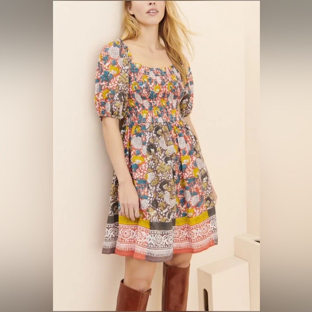 New Anthropologie Velvet by Graham & Spencer Cotton Tiara Puff Sleeve Dress XS